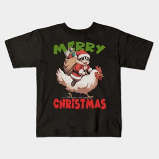 Merry Christmas - 2, Funny Cute Cat on a Chicken Kids T-Shirt